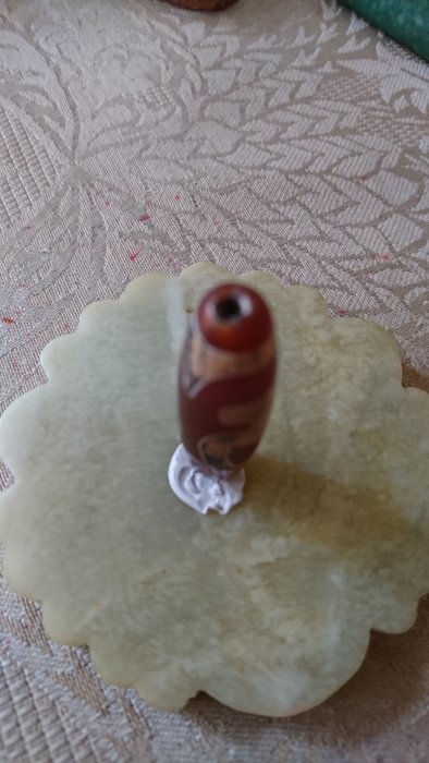 喜馬拉雅山寺院 寶瓶 沁硃砂紅紋老天珠 真品 能量結晶大 磁場大(隨喜議價)