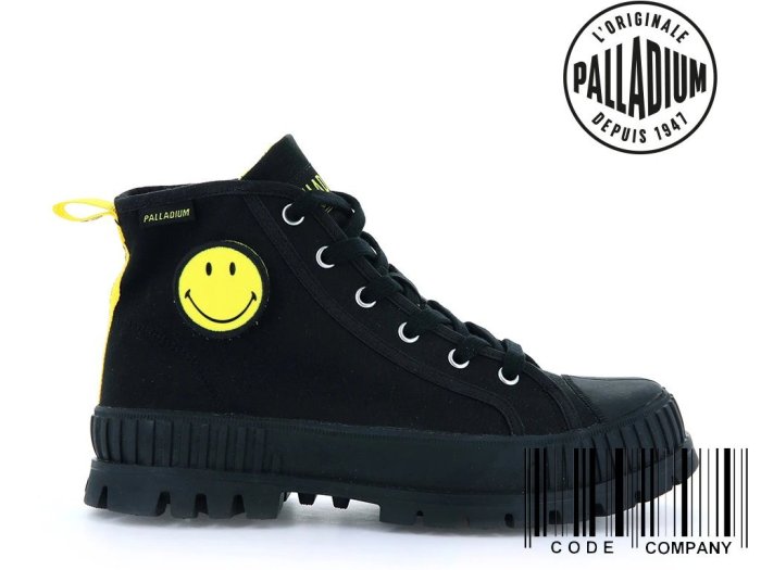 =CodE= PALLADIUM PALLASHOCK SMILEY HI 帆布軍靴(黑)77195-010巧克力鞋 男