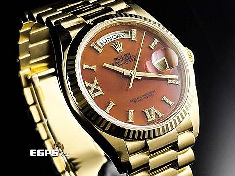 【永生流當品】2023單 ROLEX 勞力士 DAYDATE 128238 鑲鑽紅玉髓面盤 原鑲鑽石時標及羅馬數字時標 KRG8162