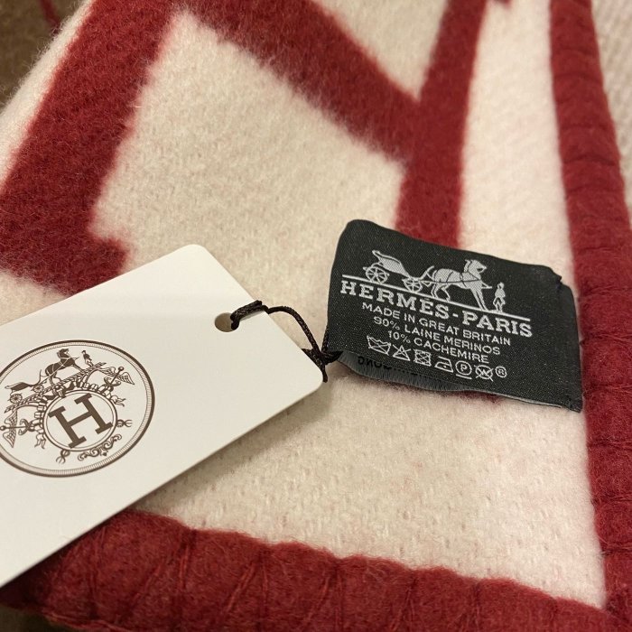 【翰貝格名牌館】全新真品 Hermes Avalon 酒紅色 H logo cashmere 沙發毯 羊毛毯