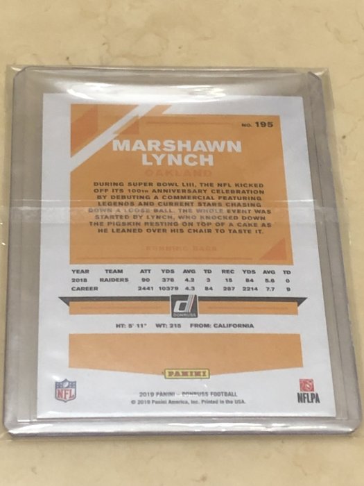 美式足球 NFL  Marshawn Lynch 2019 Panini Donruss  #195 球員卡