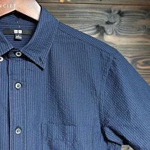 CA 日本品牌 UNIQLO 深藍條紋 短袖襯衫 S號 一元標無底價Q191