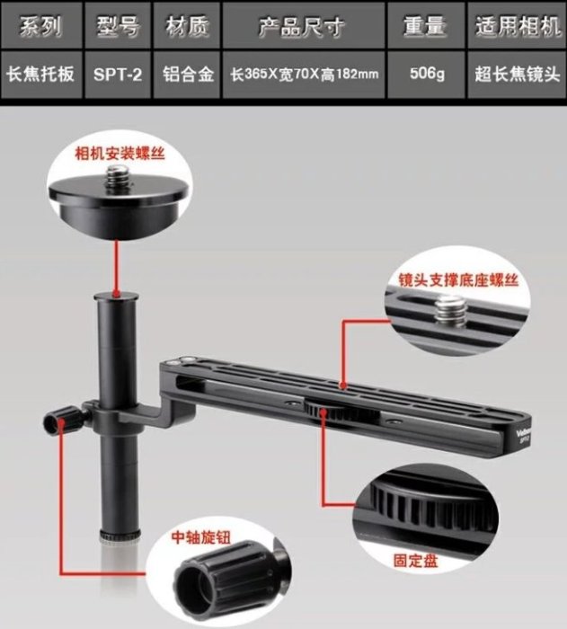 【kiho金紘】 Velbon SPT-2 長鏡頭托板 望遠鏡頭 長鏡頭 支撐架