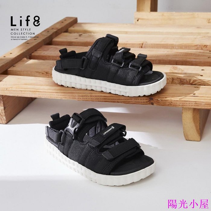 Life8-Sport 速乾網布 二代餅乾涼拖鞋(兩用款)-19073-黑色-陽光小屋