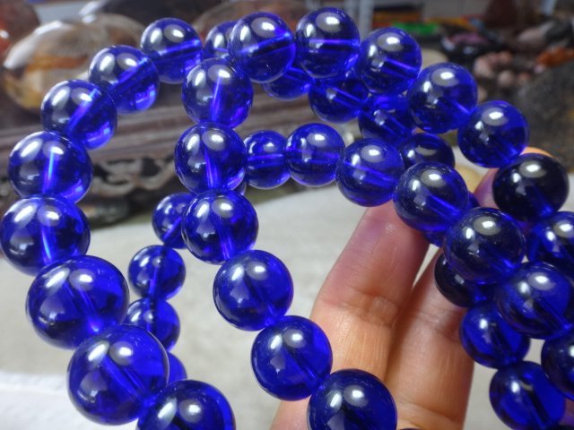 《藍晶寶石玉石特賣》→〈精緻項鍊系列〉→天然清透寶藍曜石108粒 14mm圓珠珠項鍊→F247
