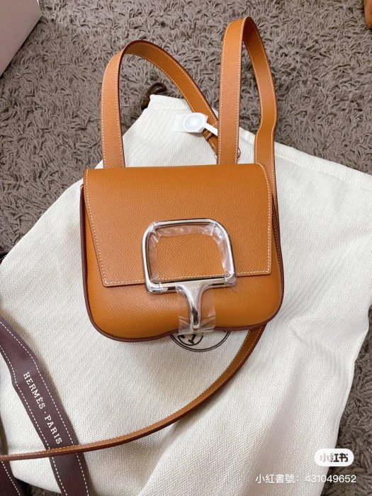 【翰貝格名牌館】全新真品 HERMES Della Cavalleria Mini Epsom 皮革 金棕 屁股包