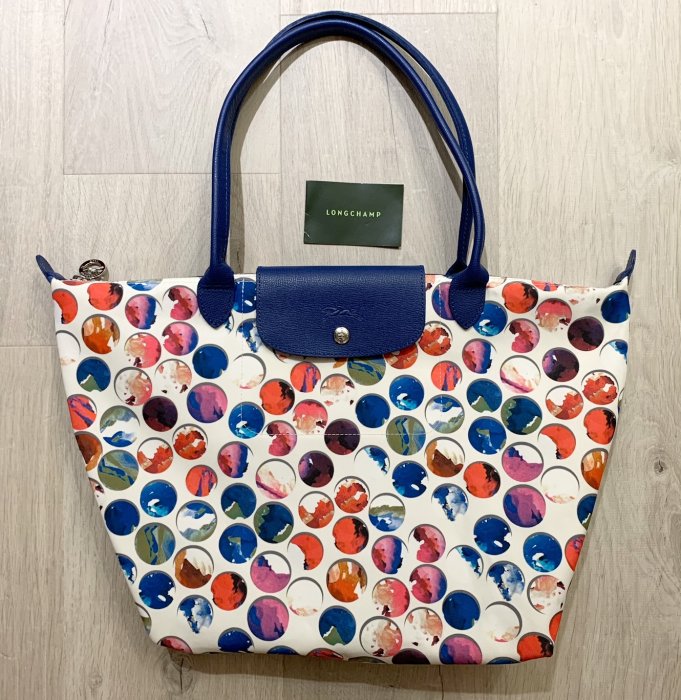 【Julia Shop 二手包包區】LONGCHAMP～LE PLIAGE FANTAISIE多色彩球長提把帆布肩背包