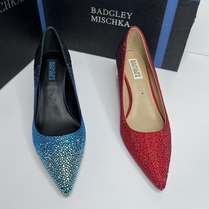 BADGLEY MISCHKA 百吉利米西卡斷碼撤柜尖頭高跟鞋尖頭滿水鉆單鞋