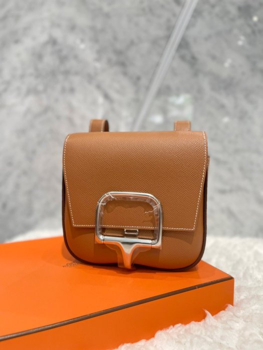 【翰貝格名牌館】全新真品 HERMES Della Cavalleria Mini Epsom 皮革 金棕 屁股包