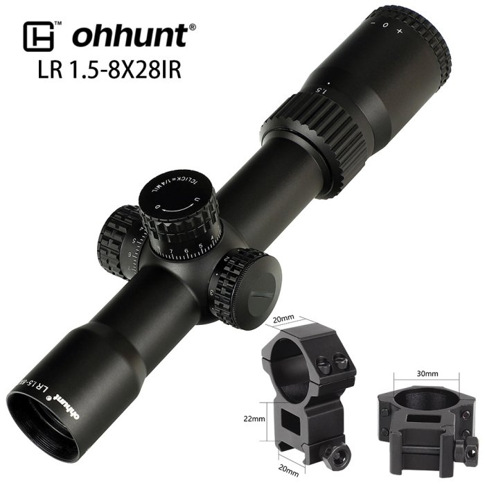 【磐石】ohhunt LR 1.5-8x28狩獵瞄準鏡戰術光學照明瞄準鏡長槍狙擊鏡-OHH004
