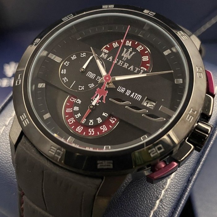 MASERATI瑪莎拉蒂男女通用錶,編號R8871619003,46mm黑錶殼,深黑色錶帶款