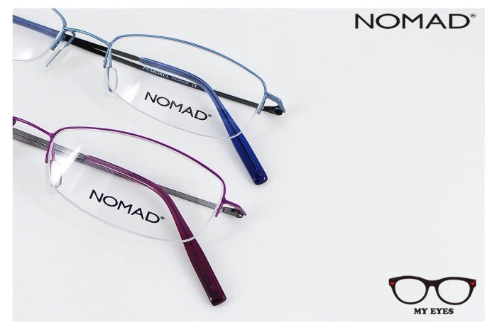 【My Eyes 瞳言瞳語】NOMAD 法國黑貓品牌 水藍/洋紅金屬半框雙色眼鏡 輕量流線造型 星燦光感 (431M)