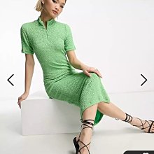 (嫻嫻屋) 英國ASOS-Selected優雅時尚名媛綠色紋理襯衫領短袖中長裙洋裝禮服 EC23