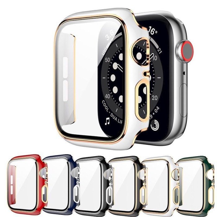 新品 Apple watch金邊鋼化膜一件式殼 防摔保護殼 兼容蘋果手錶 3/4/5/6代 38 40 42 44mm