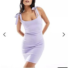 (嫻嫻屋) 英國ASOS-Vesper優雅時尚名媛紫色圓領蝴蝶結綁帶合身裙洋裝禮服AC24