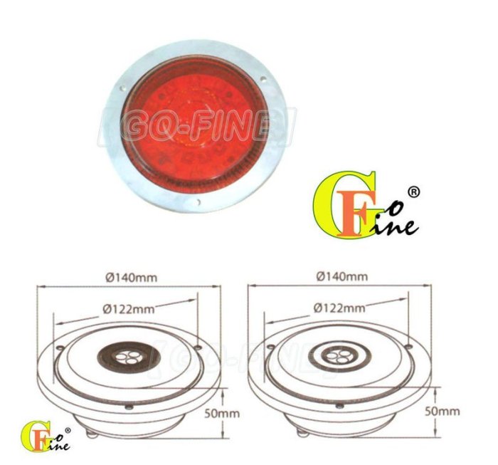 GO-FINE車用led燈圓形尾燈 後燈紅殼單粒紅燈27LED燈3線2段LED側燈邊燈第三煞車燈方向燈警示燈卡車燈板車燈