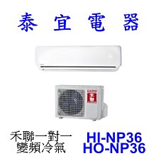 【泰宜電器】HERAN 禾聯 HI-NP36 / HO-NP36 一對一 變頻冷氣【另有 RAC-36JP 】