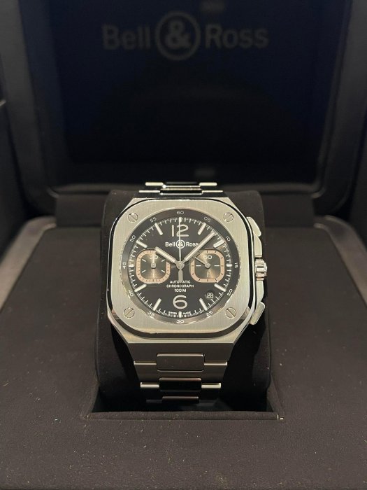 BELL & ROSS  柏萊士  BR 05 CHRONO BLACK STEEL 計時碼錶款BR 05 系列 太陽紋黑色面款