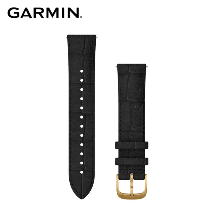 @竹北旗艦店@GARMIN Quick Release 黑色壓紋 義大利皮革錶帶暨24K金錶扣 20MM【原廠公司貨】