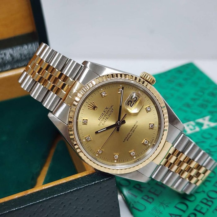 ROLEX 勞力士 16233 Datejust 經典蠔式 金色十鑽面盤 錶徑36mm 自動上鍊 大眾當舖A819