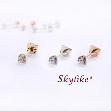 *SKYLIKE*單支購-韓進口585/14K金黃K金、玫瑰金、白K金單鑽三爪V座鑲0.1克拉鋯石耳針耳環57431s*