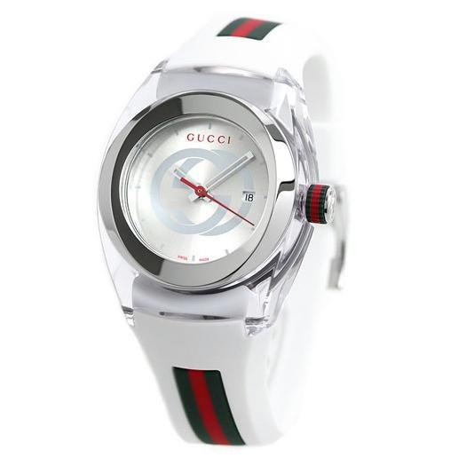 GUCCI YA137302 古馳 手錶 36mm 白色面盤 白色橡膠錶帶 女錶 男錶