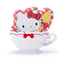 ♥小花花日本精品♥ Hello Kitty 紅白格紋 翹屁股造型 便條紙 留言紙 咖啡杯造型收納盒 62049009