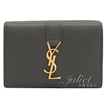 【茱麗葉精品】全新精品 YSL 專櫃商品 620287 金屬LOGO素面牛皮三折式短夾.深灰 現貨