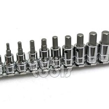 BuyTools-《專業級》三分六角凸頭套筒組/內六角螺絲3~12mm*10PCS/附三分套筒插座,台灣製造「含稅」