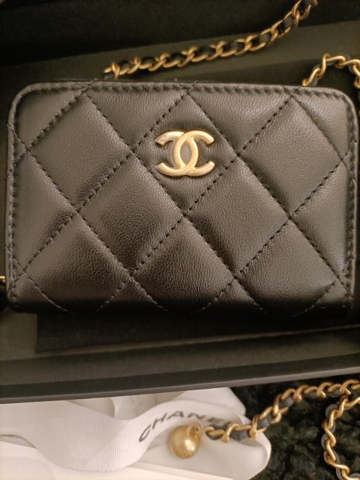 Chanel 香奈兒 黑色拉鍊卡片包 零錢包 金球 金球小廢包 可當胸口包腰包肩背斜背