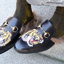 Gucci 451209 Princetown shearling-lined loafers 繡虎頭羊毛 男拖鞋
