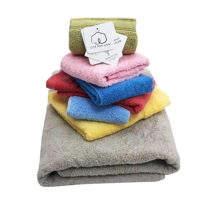 美國棉素色緞條方巾毛巾浴巾3件組-【MORINO】免運-MO640740840