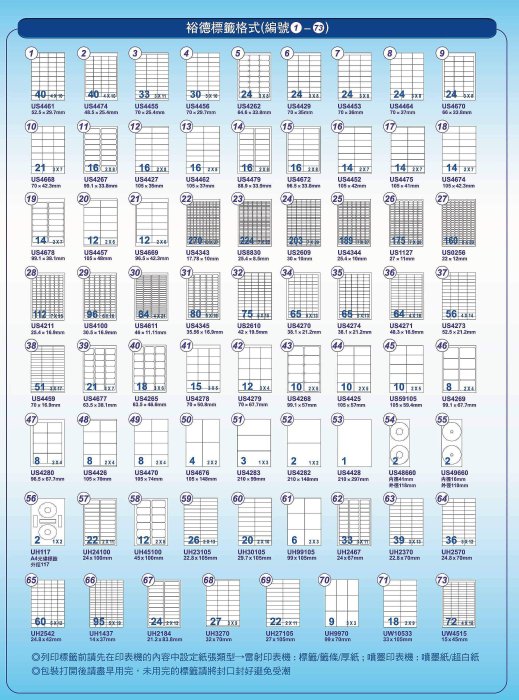 Unistar 裕德3合1電腦標籤紙 (65) UH2542 60格 (100張/包)