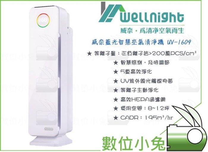 數位小兔【Wellnight UV-1609 威奈藍光智慧空氣清淨機】PM2.5 UV-1608 紫外線空氣清淨機 殺菌