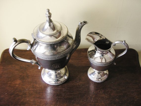 89英國鍍銀茶壺組Vintage Victorian tea coffee pot & milk jug creamer