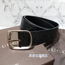 《真愛名牌精品》GUCCI 211562  黑色全皮壓紋 銀頭 3.5cm 皮帶 85號 *8成新*200321