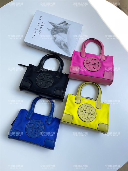 空姐代購 Tory Burch 0078 ELLA tote 尼龍布料拼牛皮 迷你號 托特包 單肩斜挎 手提女包 側背包