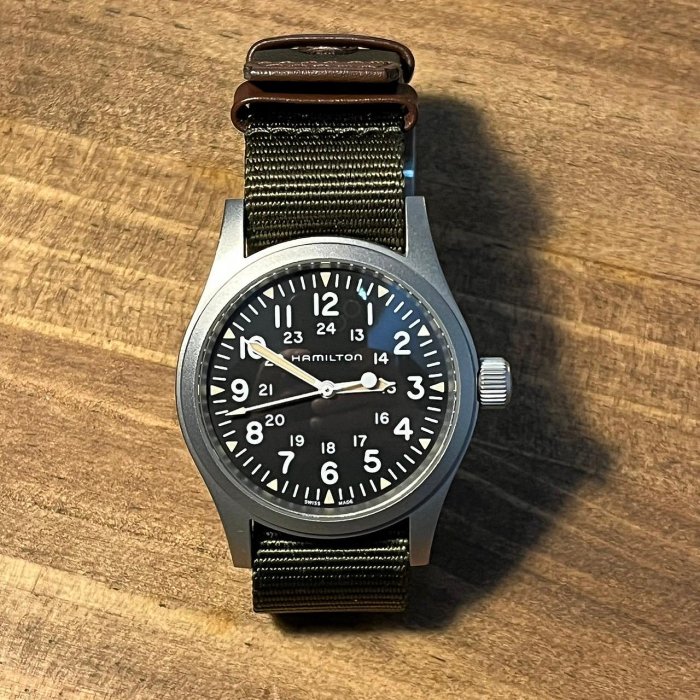 Hamilton漢彌爾頓KHAKI FIELD MECHANICAL 38mm機械軍錶Nato帆布錶帶