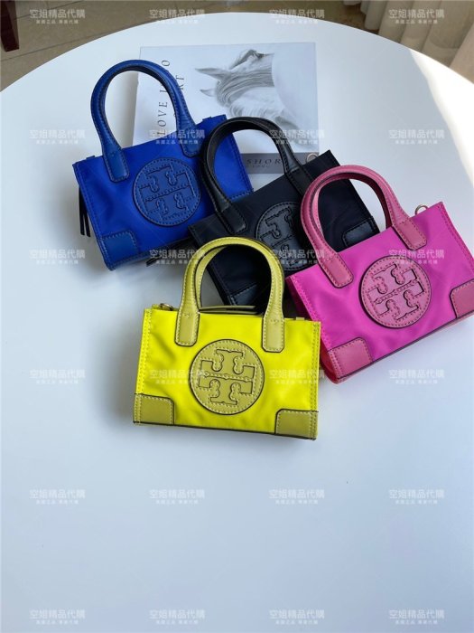 空姐代購 Tory Burch 0078 ELLA tote 尼龍布料拼牛皮 迷你號 托特包 單肩斜挎 手提女包 側背包