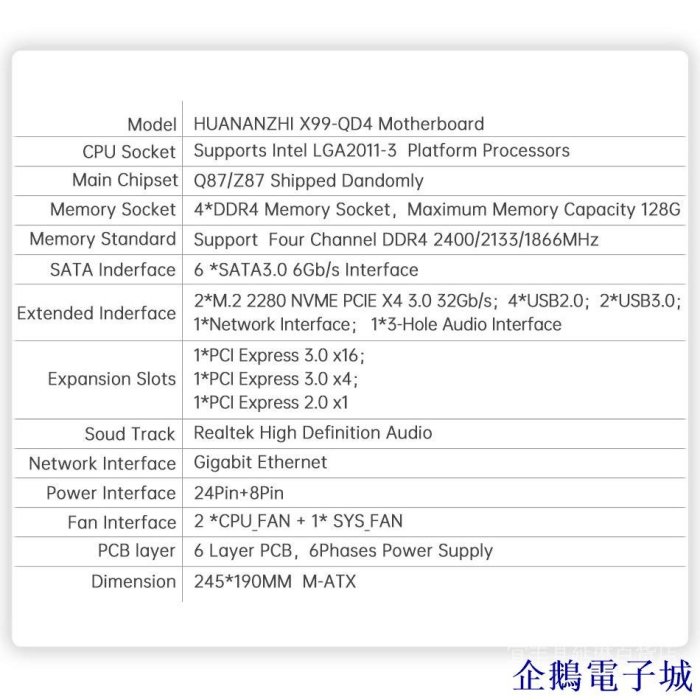 溜溜雜貨檔Huananzhi X99 QD4 X99 主板帶組合套裝 XEON E5 2620 V3 16GB (2*8G)