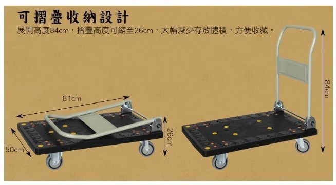 $小白白$日式低噪音塑鋼手推車-300KG 四輪車 購物車 行李車 載物車 台車 零件車 工具車 1327~台中可自取