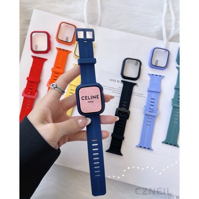 Apple Watch 矽膠錶帶套裝  矽膠錶帶 一件式錶殼 運動錶帶 iwatch7 SE 6替換帶 40 44