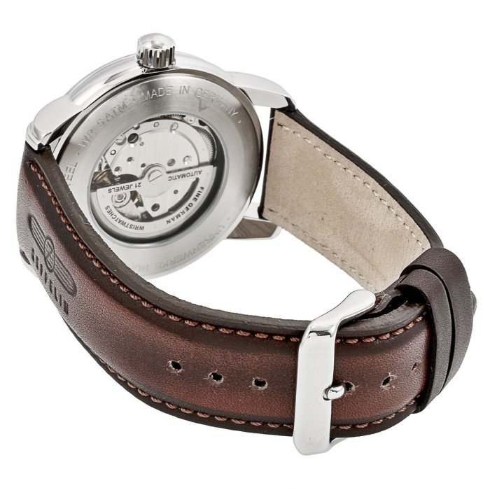 ZEPPELIN 齊柏林飛船 8662-5 手錶 42mm 機械錶 德國錶 軍風 白面盤 深棕色皮錶帶 男錶女錶