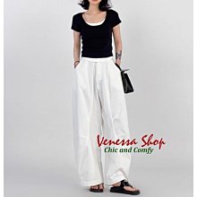 VENESSA~ 新款 小眾簡約 舒適薄款 寬鬆高腰闊腿褲 高級感慵懶風休閒褲 2色 (K1639)