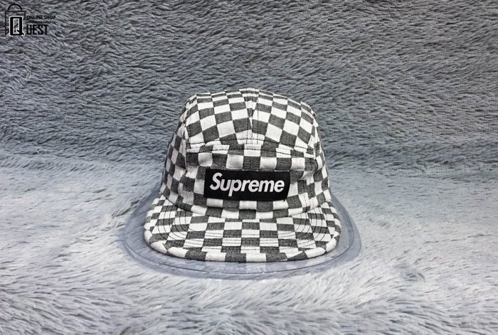 QUEST】SUPREME CHECKER BOARD CAMP CAP 2018 18SS 棋盤格五分割帽