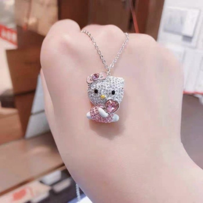 正品Swarovski 施華洛世奇 HELLO KITTY  可愛 粉色 鎖骨鏈 項鍊 吊飾 水晶 飾品 禮物 凱蒂貓