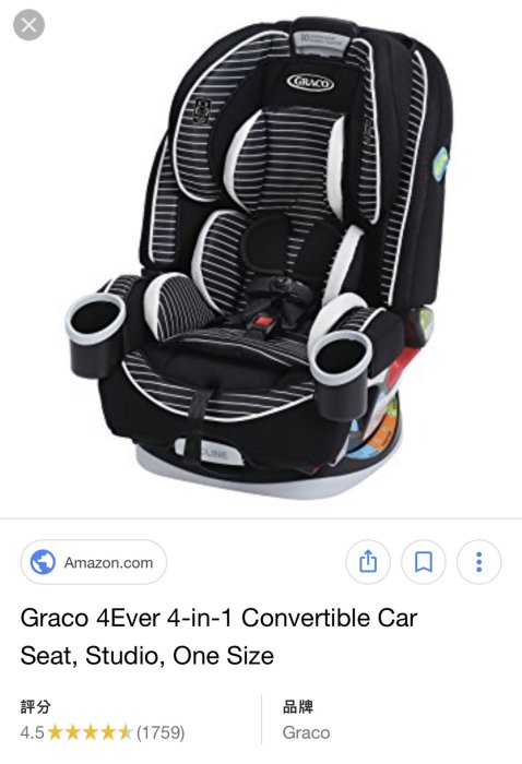 0-12歲成長型安全座椅 極新全配Graco 4ever 4-in-1 新生兒可用car seat Amazon購入