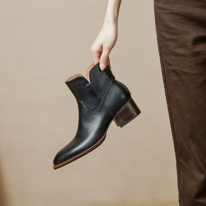 真皮短靴DANDT時尚牛皮尖頭後拉鍊復古短靴（22 OCT TAI）同風格請在賣場搜尋-歐美女鞋