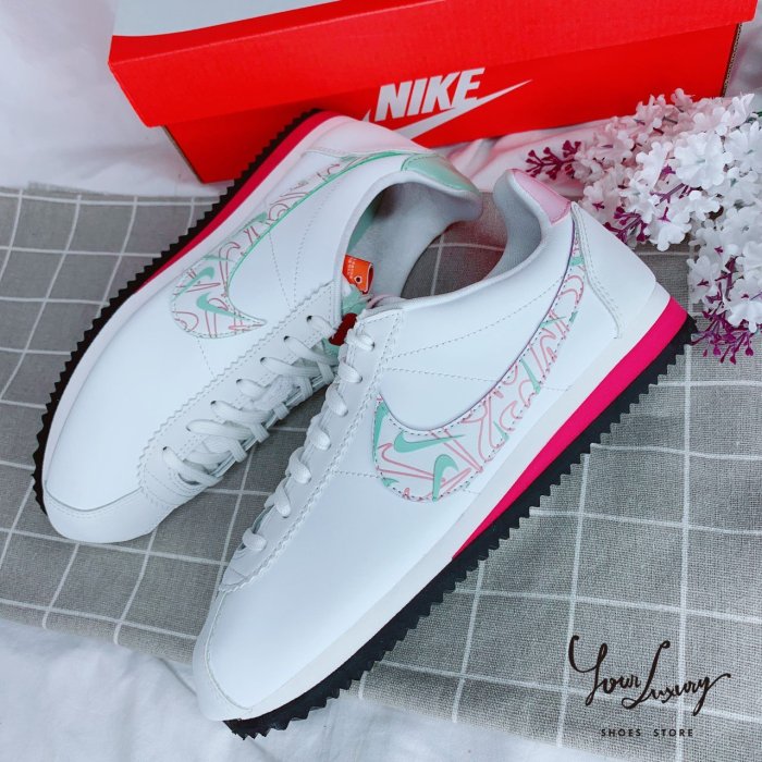 【Luxury】NIKE CLASSIC CORTEZ SE 阿甘鞋 情人節限定款 白粉 2020新款 休閒鞋 粉綠