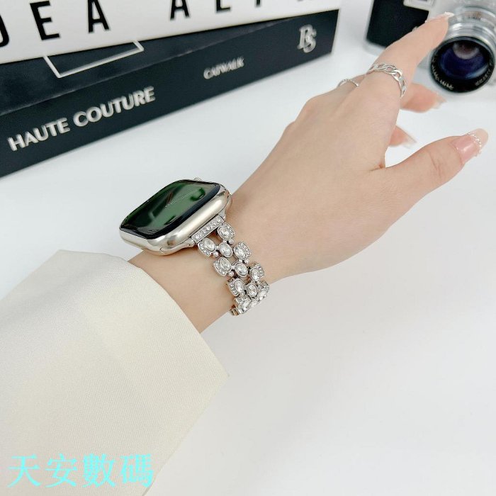 不銹鋼扣淚水鑽錶帶適用於 Apple Watch 9 8 Ultra 7 6 SE 5 4 3 2 1 錶帶適用於 IW